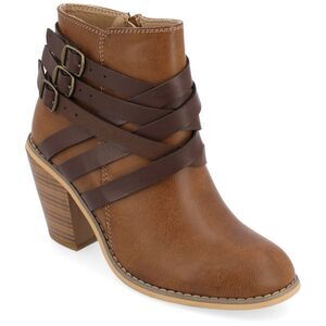 NEW Journee Collection Womens Strap Stacked Heel Booties 8.5 Wide Stone